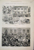 Old Antique Print Jottings Hull Processions Foresters Druids Sketch 1881 19th