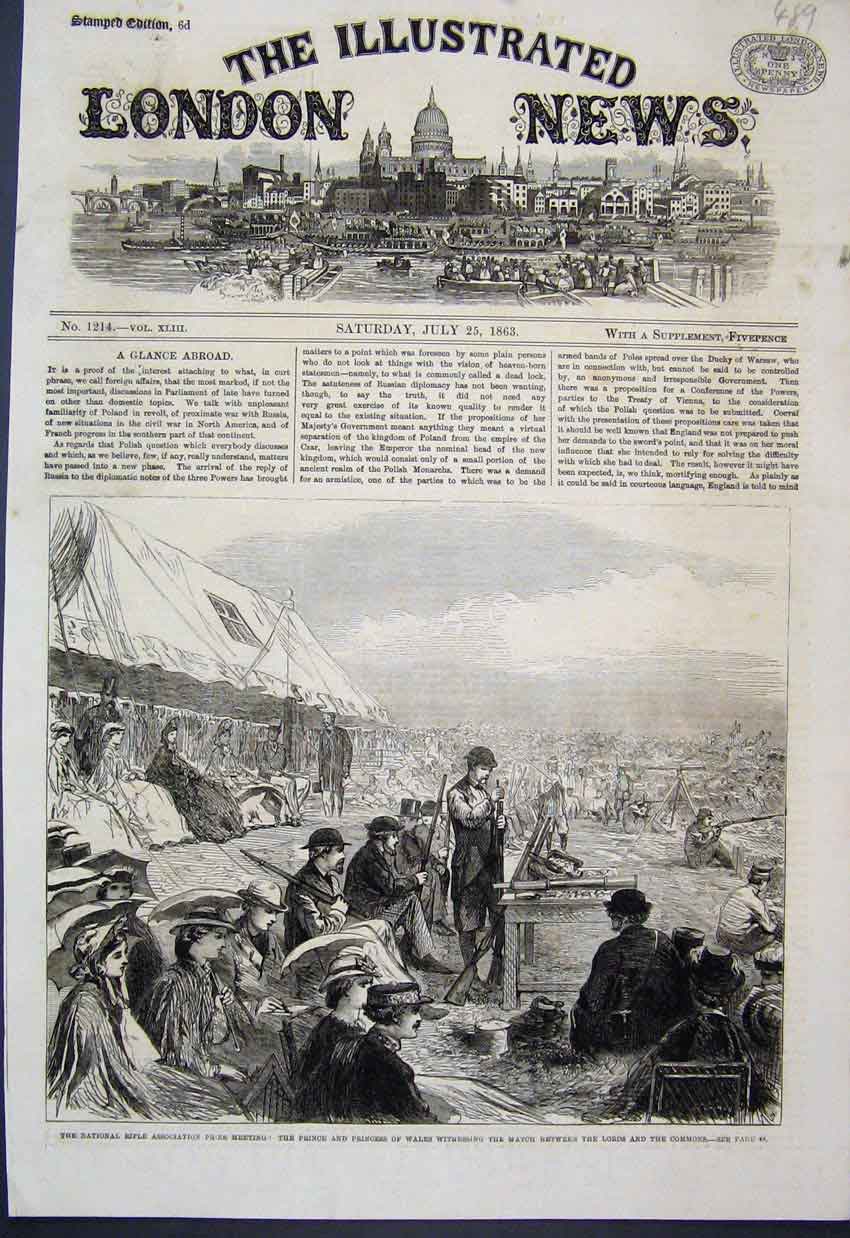 Old Antique Print Rifle Club Prince Wales Lords Commons Match Sketch 1863 19th
