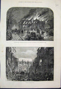 Original Old Antique Print Duncombe Hall Yorkshire Feversham Fire Ruins 1879