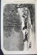 Original Old Antique Print Caribou Hunting New Brunswick Horses Dogs 1863 19th