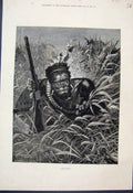 Original Old Antique Print Zulu Scout Gun Shield Queen Victoria Coronation 1879