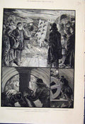 Original Old Antique Print Mersey Passing Through To Birkenhead Boring Head 1884