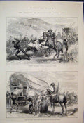 Original Old Antique Print South Africa Traders Wagon Held Goshen People1885