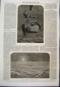 Original Old Antique Print Aerial Voyages Hot Air Balloon Clouds 1870 Victorian