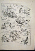 Original Old Antique Print Brudder Jack Kills New Year Pig 1889 Comedy Cartoon