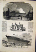 Original Old Antique Print 1851 Indian Steamer Amazon Harrow National Schools