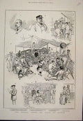 Original Old Antique Print 1886 Iln Artist On Route Burmah On Board Passengers