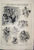 Original Old Antique Print 1882 New Years Day Paris Toy Vendor Greeting Sketches