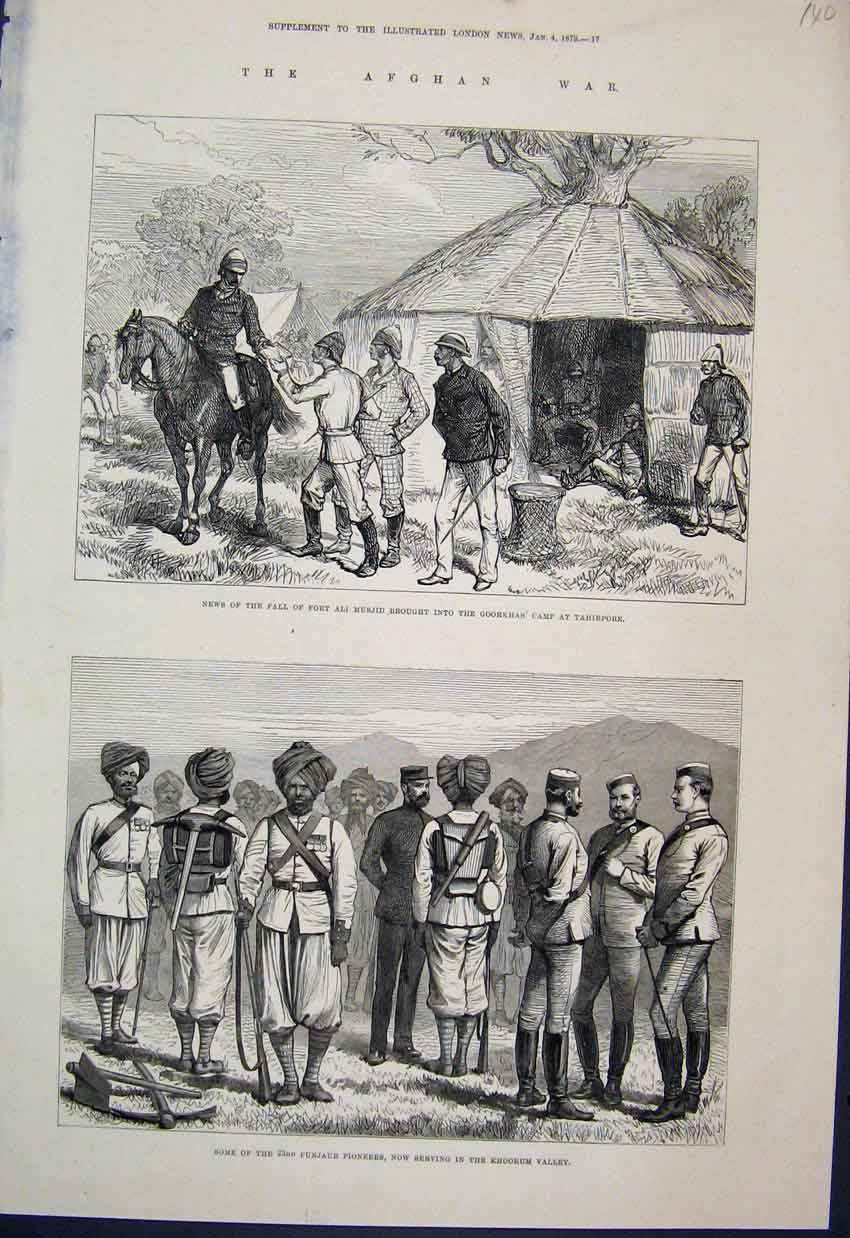 Old Antique Print 1879 News Fall Fort Ali Musjid Punjaub Pioneers Serving 19th