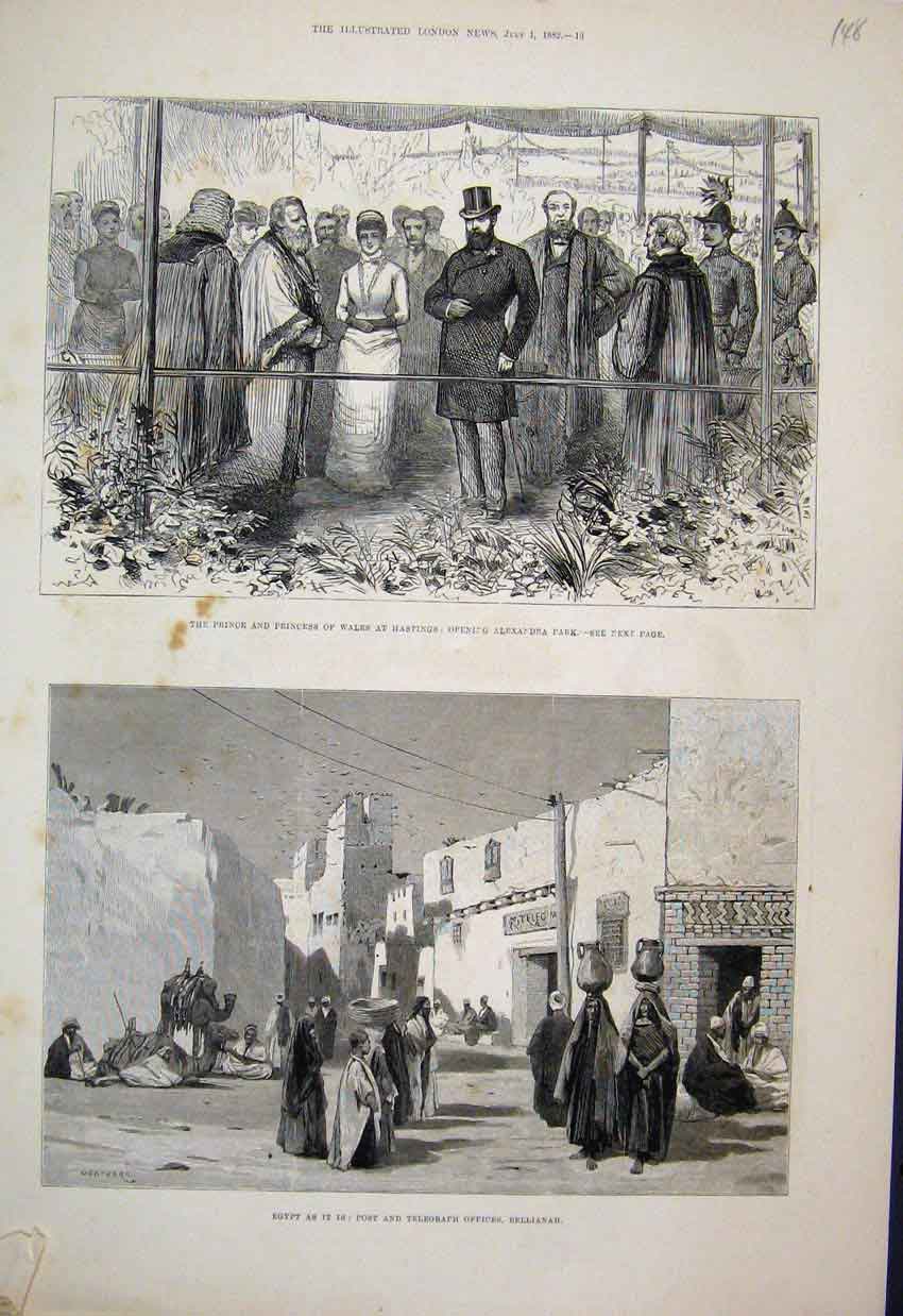 Old Antique Print 1882 Royal Wales Opening Alexandra Park Egypt Bellianah 19th