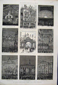 Original Old Antique Print 1887 Queens Jubilee Illiminations Scenes From London