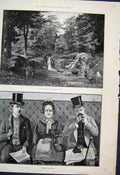 Original Old Antique Print 1889 Royal Park Tokio Japan Lady BetweenSmokers