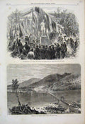 Old Antique Print 1865 Statue Governer George Grey Cape Town Bridge Natal 19th