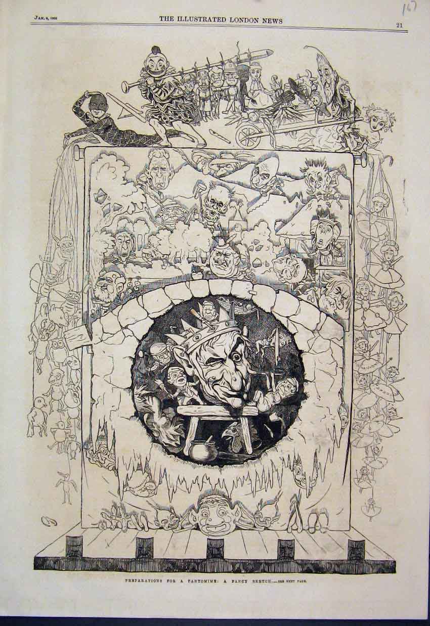 Original Old Antique Print 1866 Making Panto Set Sketch Roman Remains Windsor