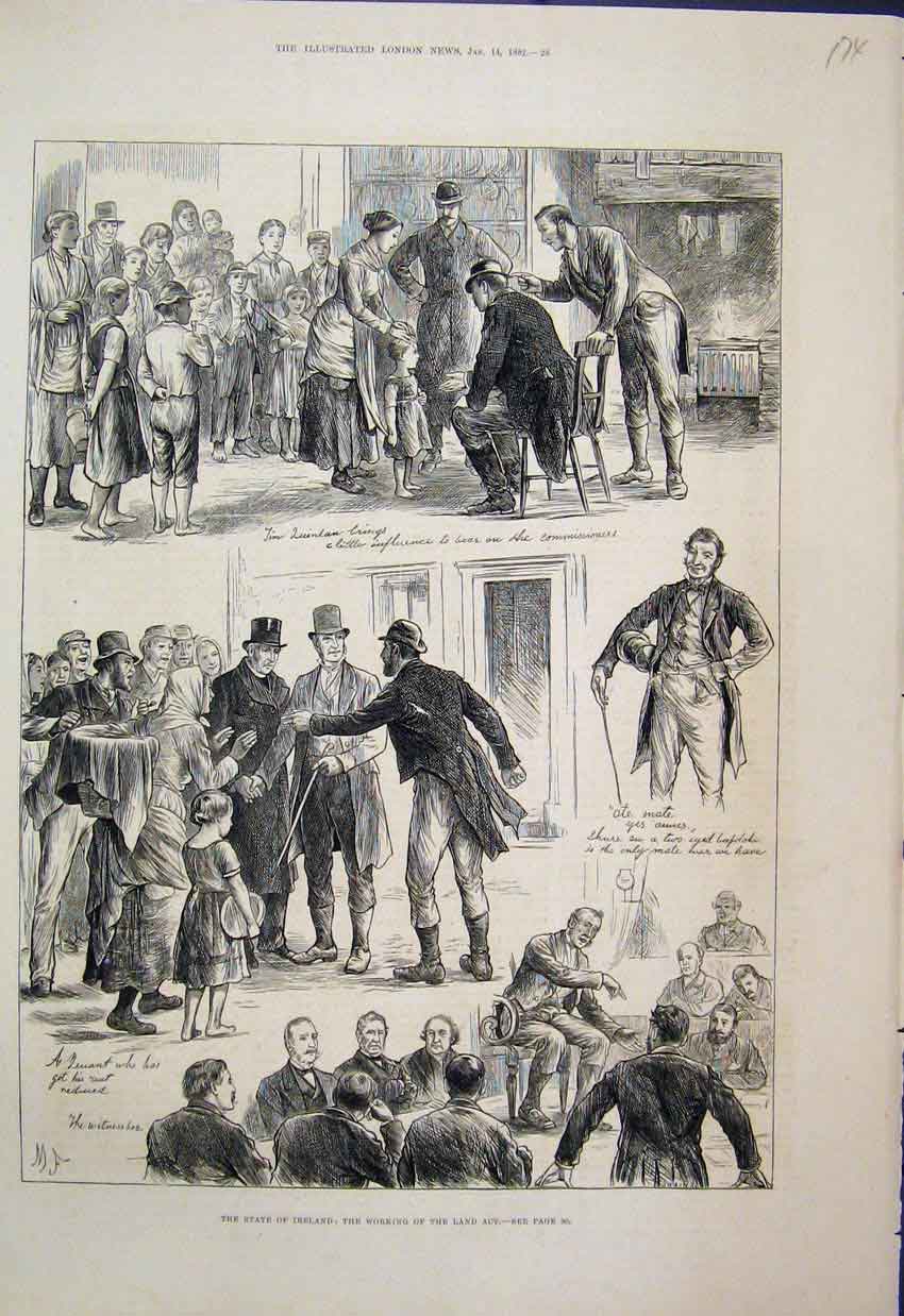 Original Old Antique Print 1882 State Ireland Working The Land Act Sketches 19th