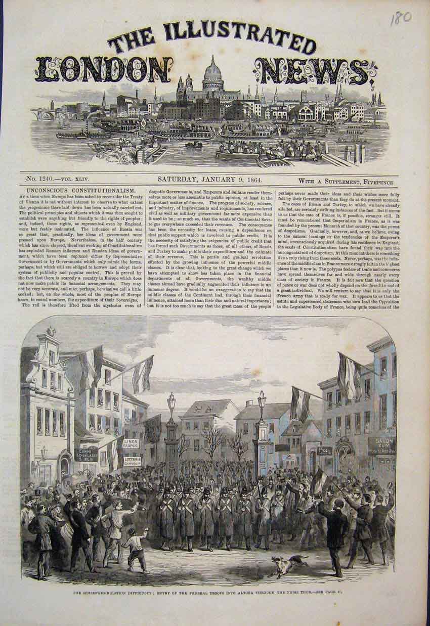 Original Old Antique Print 1864 Entry Federal Troops Altona Nobis Thor Victorian