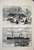 Original Old Antique Print 1883 Trial Life Saving Equipment Serpentine Hyde Park