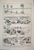 Original Old Antique Print 1885 Nile Sketches Entrance Exit Hannock Cataract