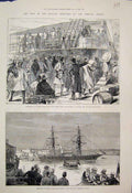 Original Old Antique Print 1884 Soudan Baker Pasha Steamer Mansourah Arrival