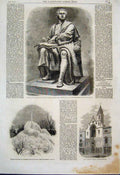Original Old Antique Print 1861 Boyle Parliament House Edinburgh Statue 19th