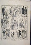Original Old Antique Print 1884 Summer Rose Show Sketches Fine Day Out Victorian