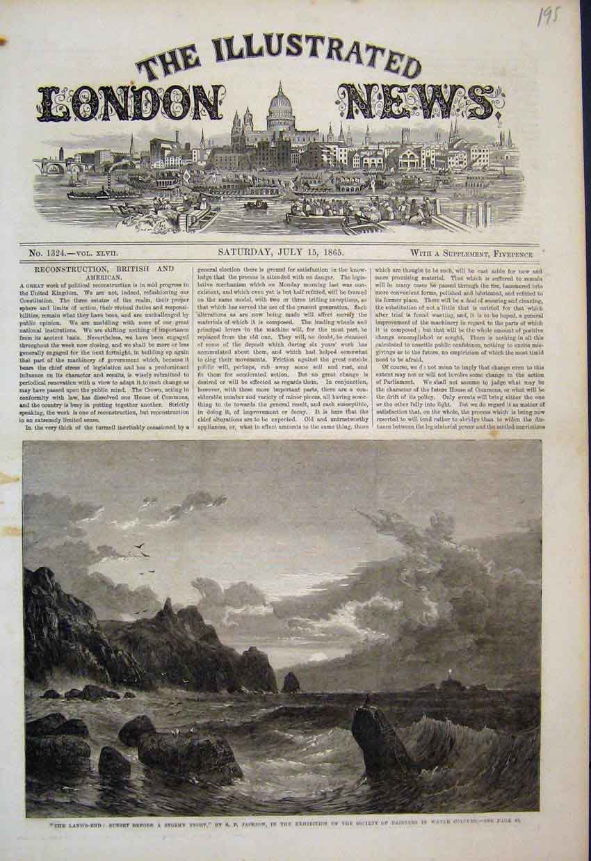 Original Old Antique Print 1865 Lands End Sunset Calm Before Storm Jackson 19th