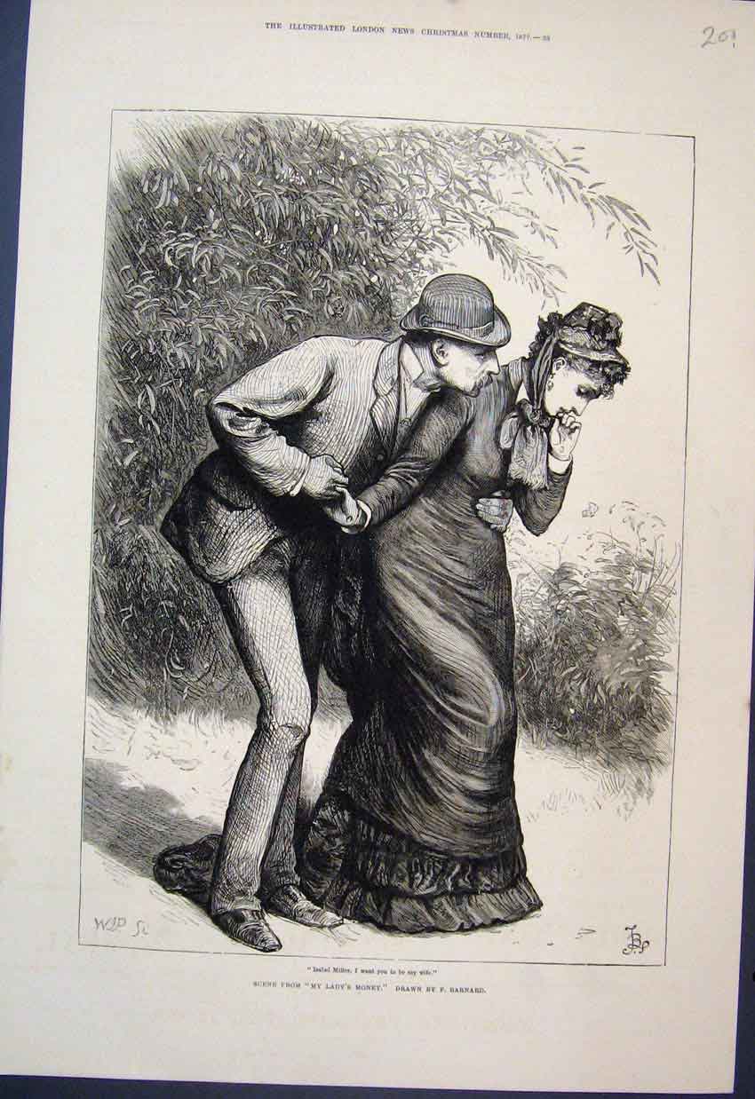 Original Old Antique Print 1877 My Ladys Money Indecent Proposal Barnard 19th