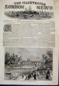 Original Old Antique Print 1851 Decorative Art Colossal Havarian Lion Victorian