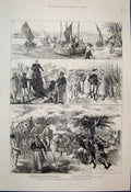 Original Old Antique Print 1885 Nile Major Doward Lord Wolsley Camels Victorian