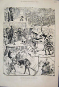 Original Old Antique Print 1881 Pantomine Scenes Comic Preformances Donkey 19th
