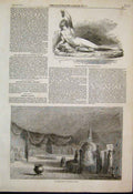 Original Old Antique Print 1851 Temple Damrool Ceylon Bacchus Reclining Statue