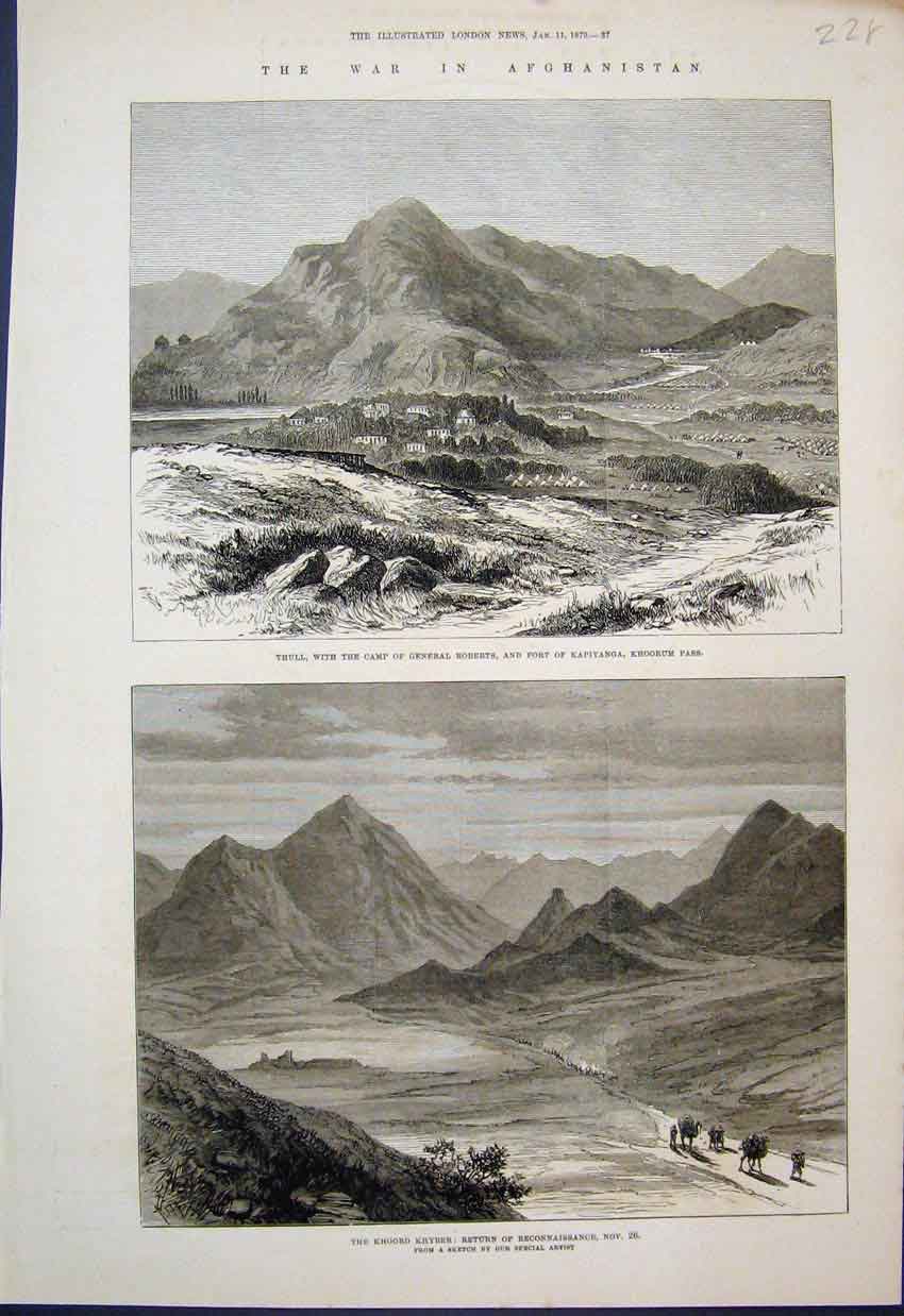 Original Old Antique Print 1879 Thull General Roberts Kapiyanga Khoorum Pass
