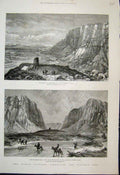 Original Old Antique Print 1886 Zulfikaron The Banks Heri-Rud River Victorian