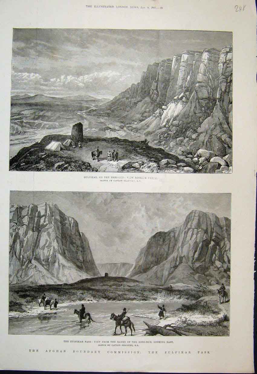 Original Old Antique Print 1886 Zulfikaron The Banks Heri-Rud River Victorian