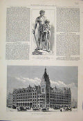 Original Old Antique Print 1883 Shielding The Helpless Satute Hotel Glasgow 19th