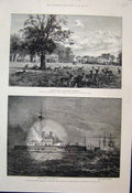 Old Antique Print 1885 Studley Royal Ripon Yorkshire Stags Ship Squadron 19th