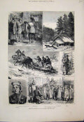 Old Antique Print 1882 Sketches Popular Life Russia Troika Horses Sledge 19th