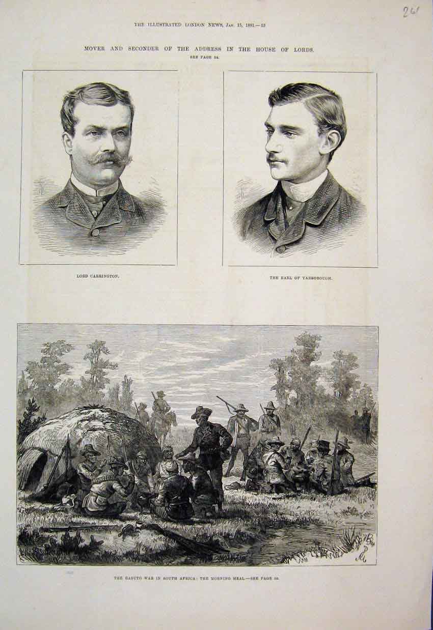 Original Old Antique Print 1881 House Lords Carrington Earl Yarborough Victorian