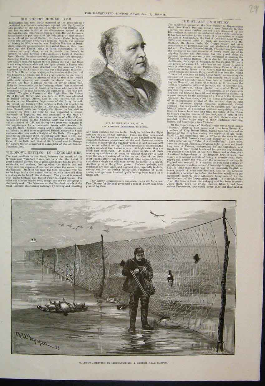 Old Antique Print 1889 Robert Morier G C B Wildfowl Netting Lincolnshire 19th
