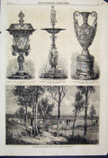 Original Old Antique Print 1868 Testimonials Tennyson Vase Bremer Railway 19th