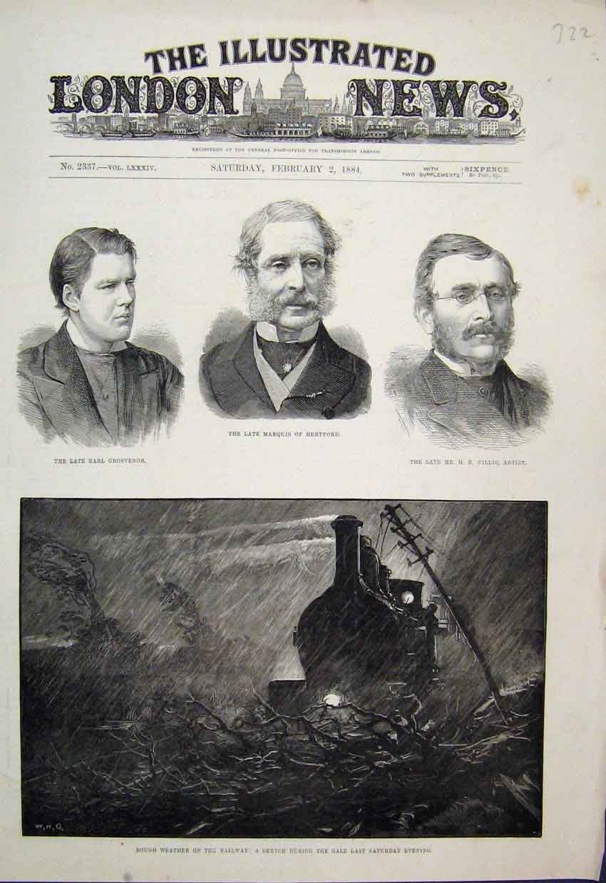 Original Old Antique Print 1884 Rough Weather Railway Late Marquis Hertford 19th