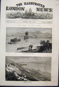 Original Old Antique Print 1876 East War Danube Widdin Bazias Railway Train 19th