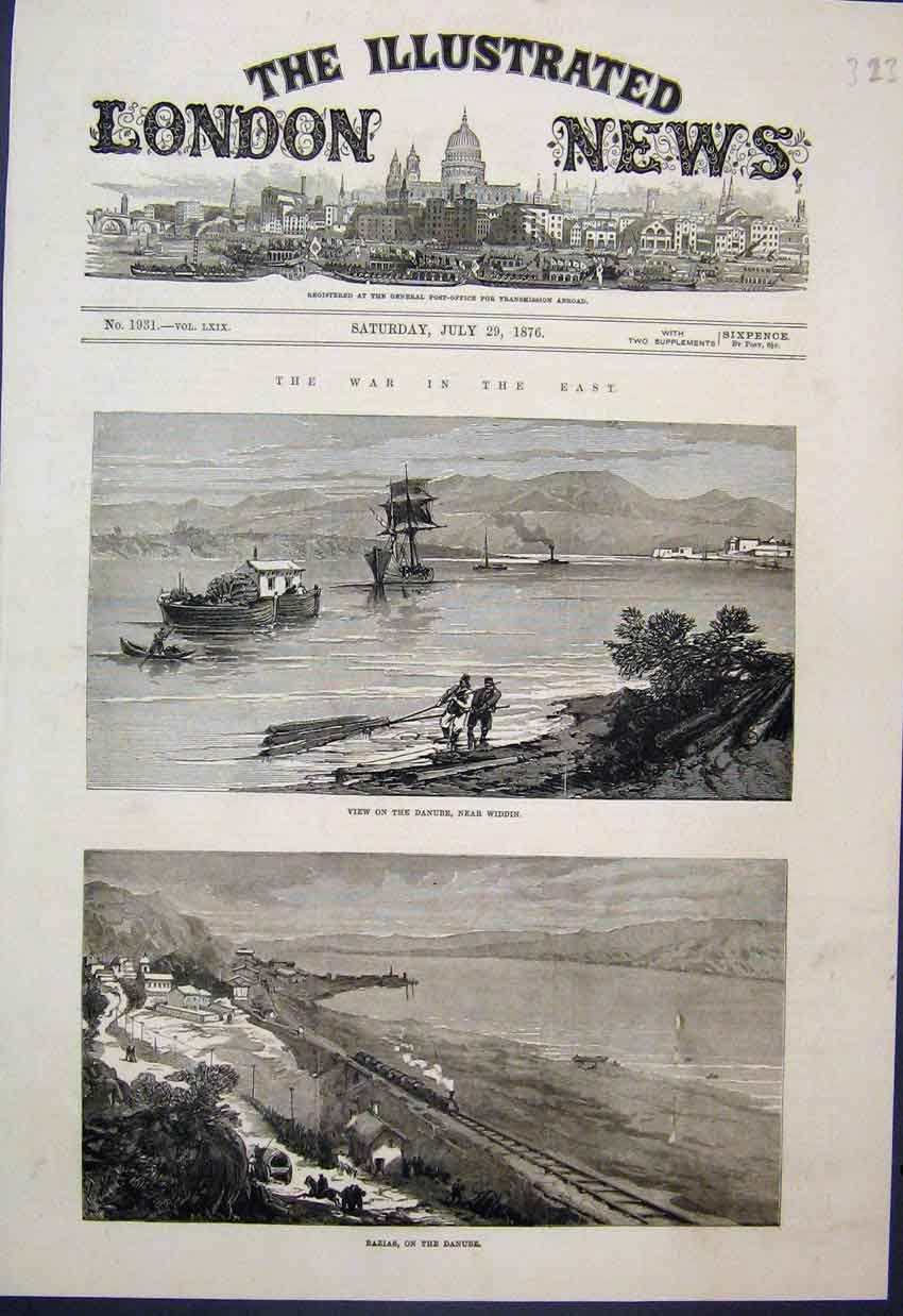 Original Old Antique Print 1876 East War Danube Widdin Bazias Railway Train 19th