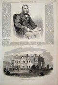 Original Old Antique Print 1864 Government House Auckland Edward Watkin Portrait