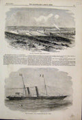 Old Antique Print 1856 Aldershot Camp Majesty Pavillion Havee Steam Ship 19th