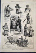 Original Old Antique Print 1874 St Petersburg Sketches Post Baker Sledge Sweep