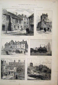 Original Old Antique Print 1887 Newcastle Keelman Hospital Stephenson Engine