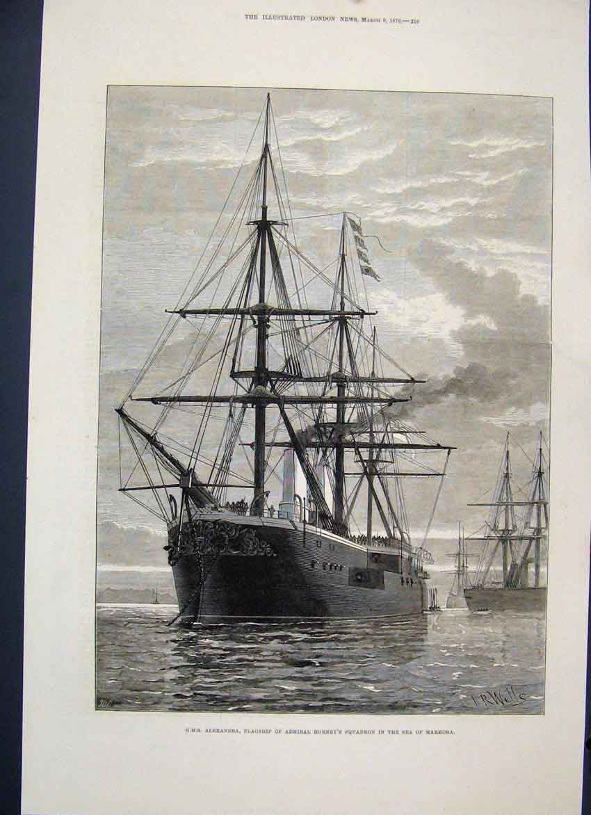 Original Old Antique Print 1878 Hms Alexandra Hornby Squadron Marmora Sea 19th