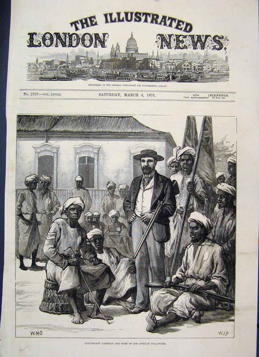 Original Old Antique Print 1876 Lieutenant Cameron African Followers Victorian