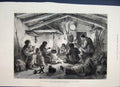 Original Old Antique Print 1878 Russian Soliders Inhabit Bulgarian Cottage 19th